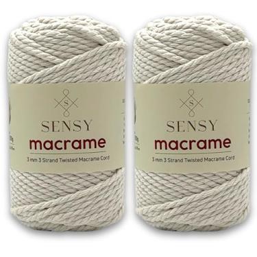 Imagem de Cordão de macramê Sensy Premium de 3 mm, 100% algodão, 60 m, 3 fios torcidos, corda de macramê, fio de algodão para macramê, fio de macramê (natural, 2 novelos (3 fios))