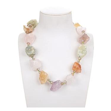 Imagem de URMIBDAI Colares femininos joias 56 cm quartzo rosa ametista citrino prehnite pedras preciosas colar áspero