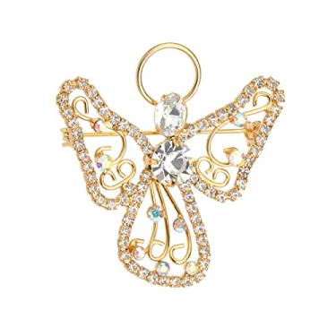 Imagem de Lauren-Spencer Alfinetes de anjo da guarda broches e alfinetes de Natal para mulheres vintage cristal strass anjo com asas broche de joias presentes de Natal decorações de broche de anjo, Metal