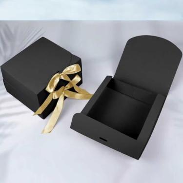 Imagem de 3 peças de caixa de presente preta com tampa e fita de papel caixas de presente perfeitas para embalagem de casamento, presentes de aniversário, dama de honra, suporte de cupcake
