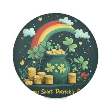 Imagem de Blueangle Jogo americano redondo de pote dourado do Dia de São Patrício, conjunto de 4 tapetes de mesa de poliéster, fácil de limpar, resistente ao calor, limpável, para mesa de jantar (554)