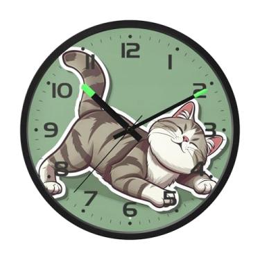 Imagem de SEHANY Relógio de parede de gato fofo, silencioso, sem tique-taque, operado por bateria, controle de som, luz noturna, relógios de parede para sala de estar, cozinha, quarto, escritório, decoração de