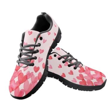 Imagem de Bigcardesigns Tênis esportivo feminino, leve, moderno, para corrida, corrida, design floral colorido, Dia dos Namorados, coração, amor, rosa, 37