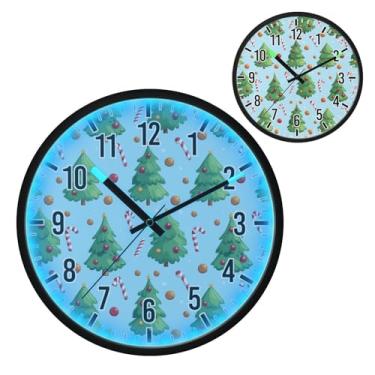 Imagem de Blueangle Relógio de parede com luz noturna LED ativado por voz que brilha no escuro, design silencioso de árvore de Natal de 30 cm, funciona a bateria para decoração de quarto e sala de estar (574)