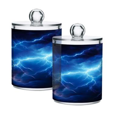 Imagem de ATTX Dispensador de suporte Qtip Blue Thunder Cloud para bola de algodão, cotonete, frasco de boticário de plástico transparente, pote de armazenamento de cozinha para decoração de casa, pacote com 2