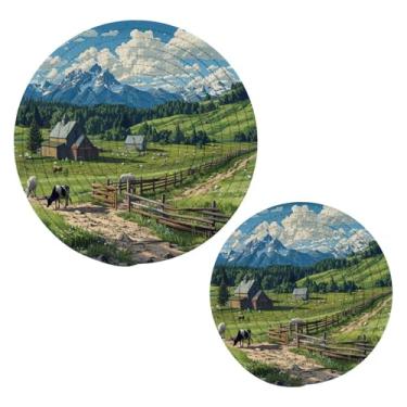 Imagem de Blueangle 2 peças de suporte de panela de trivet de cena de fazenda com vacas - conjunto de pegadores de panela de tecido redondo - almofadas quentes trançadas de algodão - porta-copos - tapetes de