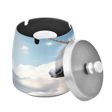 Imagem de Blueangle Cinzeiro de cavalo branco com tampa para cigarros, à prova de vento/chuva, aço inoxidável, sem fumaça, inodoro, cinzeiro para uso interno ou externo (541)