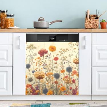 Imagem de ATTX Capa de ímã de lava-louças Herbal Wildflowers, 58,4 cm C x 66 cm A, decoração da capa da máquina de lavar louça, decalques para armários domésticos e eletrodomésticos #187