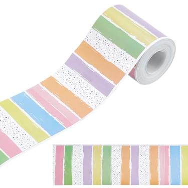 Imagem de OLYCRAFT Bordas de quadro de avisos de papel de 18 m 79 mm/3,1 polegadas guarnição de avisos listrados arco-íris guarnição de boletins de sala de aula bordas listradas coloridas para paredes de sala