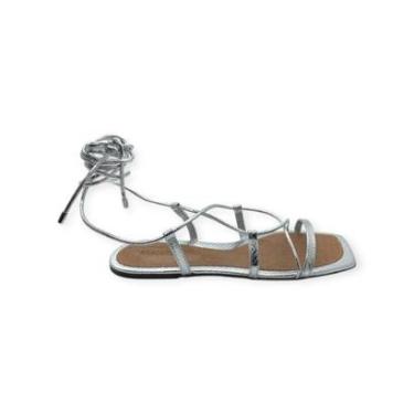 Imagem de Sandalia Rasteira Feminina Anacapri Metalizada Tiras Amarração Snake Prata-Feminino