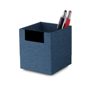 Imagem de Porta Canetas e Objetos Multiuso – Revestido em Tecido Azul – Organização para Mesa, Escritório e Home Office