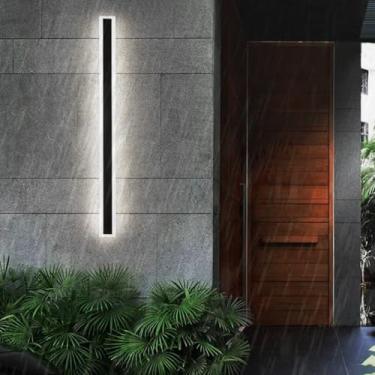 Imagem de GZZBMY Lâmpadas de parede LED ao ar livre IP65 à prova d'água Arandela de alumínio moderna preta longa faixa de luz iluminação de parede interior/exterior para jardins terraços escada corredor (A luz