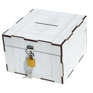 Imagem de Cofrinho Porta Dinheiro Bau Cofre Caixinha Caixa C/Cadeado (Branco)