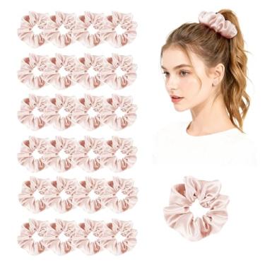 Imagem de Pacote com 24 elásticos elásticos de cetim para mulheres, laços de cabelo de seda sedosa, suporte de rabo de cavalo, cordas de laço, elásticos acessórios de laço
