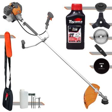 Imagem de Roçadeira Tekna RL430P À Gasolina 43cc 1,7HP Com Faca 2 Pontas + Faca 3 Pontas + Faca 40 Dentes + Faca 80 Dentes + Carretel Nylon + ÓLEO TOYAMA 2T