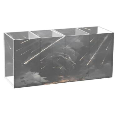 Imagem de CEBUGI Porta-canetas de acrílico com 4 compartimentos, organizador de lápis transparente, preto Tornado, suporte de pincéis de maquiagem para escritório em casa, escritório