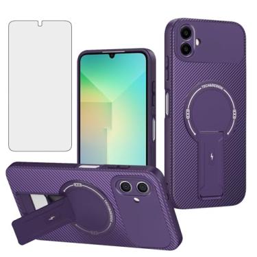 Imagem de Asuwish Capa de celular para Samsung Galaxy A06 5G Capa magnética de fibra de carbono com protetor de tela de vidro temperado e suporte protetora, fina, fina, acessórios Ao6 A 06 4G LTE mulheres