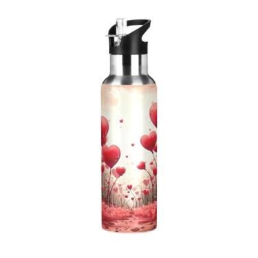 Imagem de Wassud Garrafa de água Heart Love (2) garrafa de água esportiva de aço inoxidável com canudo garrafas de água isoladas copo portátil de viagem 946 ml