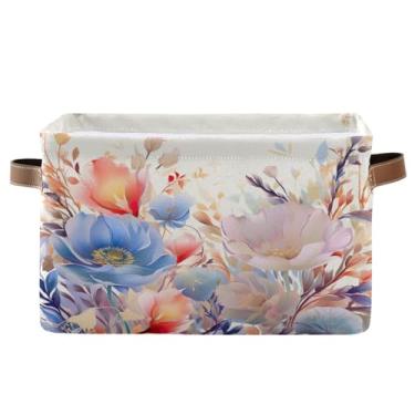 Imagem de Wassud Cesto de armazenamento floral branco claro para organizar caixote de armazenamento decorativo dobrável aberto para casa com alça organizador de tecido para armário e quarto, pacote com 2