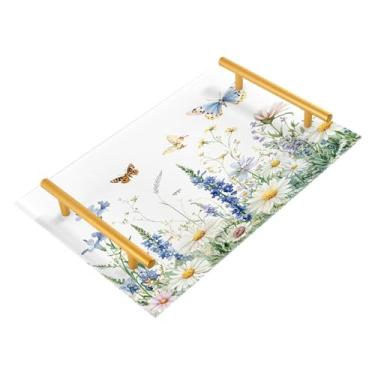 Imagem de Wassud Bandeja de banheiro radiant Wildflower Prairies com alças organizador de perfume de acrílico para banheiro, quarto, cozinha, balcão 30 x 20 cm