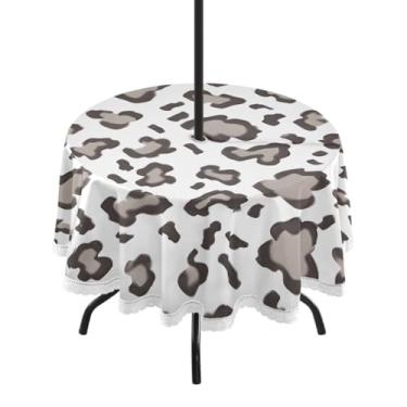 Imagem de CEBUGI Toalha de mesa redonda para uso ao ar livre, estampa de leopardo, impermeável, com furo Umberlla, capa de mesa lavável para pátio, cozinha, sala de jantar, 152 cm