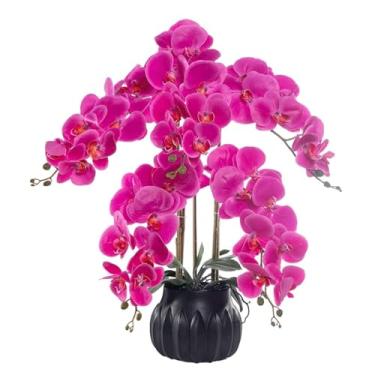 Imagem de LMJYU Orquídea artificial falsa floral 68 cm com vaso de cerâmica Phalaenopsis flores artificiais em vaso falso flor artificial moderna