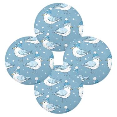 Imagem de Wassud Jogo americano conjunto de 4 gaivotas usando chapéus, tapetes redondos para cozinha e jantar, tapetes laváveis e resistentes ao calor, decoração de mesa 39 cm