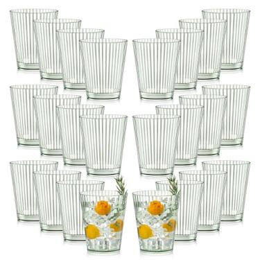 Imagem de 24 peças de copos de plástico com nervuras, verde, 283 g, inquebrável, vintage, ondulado, sem haste, copos de vinho, copos de vidro, copos retrôs, descartáveis, utensílios para bebidas para Natal