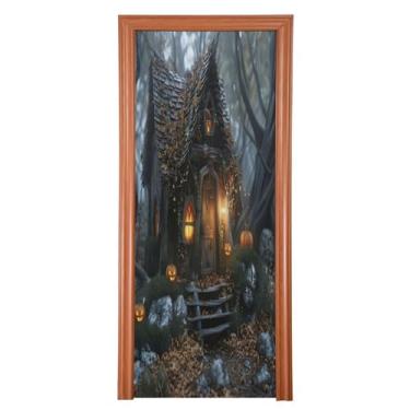 Imagem de CEBUGI 81 x 200 cm capa de porta frontal para cabana de bruxa, removível, lavável, faixa de porta para decoração de casa de festas de fim de ano