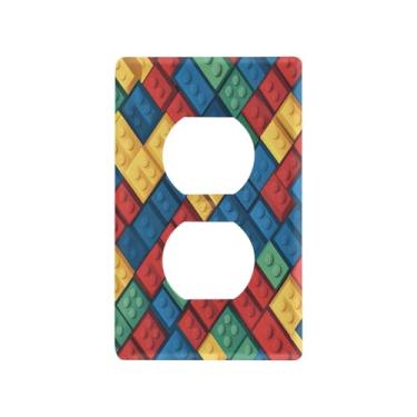 Imagem de Wassud Placa de cobertura de interruptor de luz colorida xadrez decorativa para tomada de parede para tomadas elétricas duplex 4,53 x 2,76 polegadas