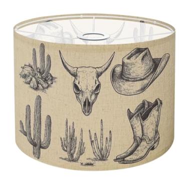 Imagem de Abajur de cowboy ocidental chapéu cowboy botas deserto cacto vaca caveira sudoeste tambor abajur para abajur de mesa, abajures de tecido de substituição suportam aranha E26/E27/E14/11 mm base