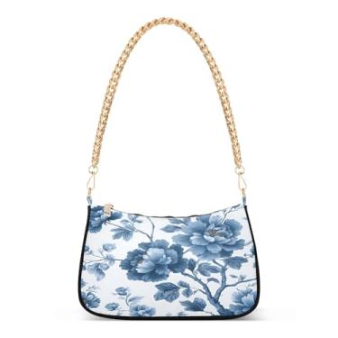 Imagem de CEBUGI Bolsas transversais para mulheres, bolsa de ombro com flores vintage, bolsa clutch elegante com alça de corrente