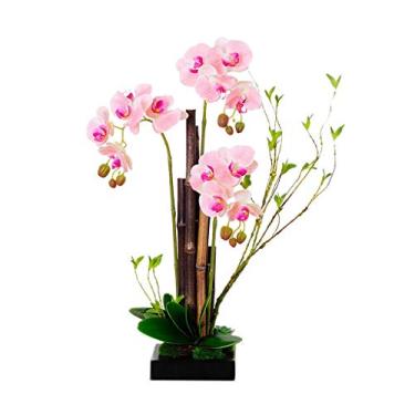Imagem de LMJYU Conjunto de orquídeas de borboleta de simulação chinesa de flores artificiais, arranjo criativo de flores falsas de bambu roxo, flor artificial com vaso de flores falsas