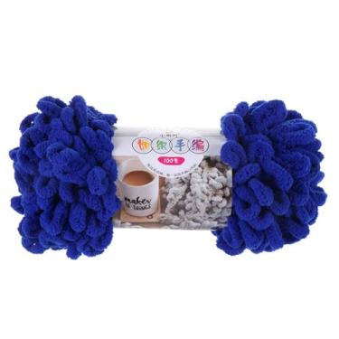 Imagem de 1 novelo de fio macio 100% poliéster, fio de malha bufante de crochê azul médio, fios grossos de tricô 7 x 2,5 mm para artesanato de tricô feito à mão