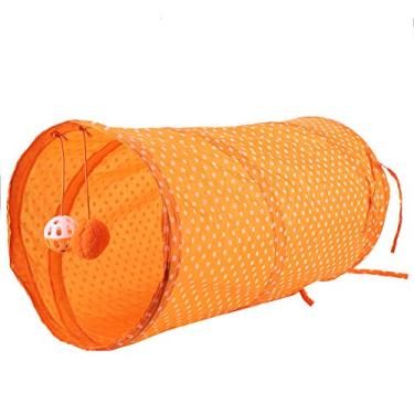 Imagem de Acouto Tenda de Pontos Dobrável Interativa Com Cama de Túnel e Som Enrugado, Gatos de Brinquedo Ideais e Escondidos - Design Laranja Envolvente e Divertido (Laranja)