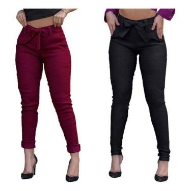 Imagem de Kit 2 Calça Feminina Social Com Lycra Clochard Laço Amarra - DOM MODAS
