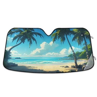 Imagem de Qilmy Para-brisa de carro, lindo cenário de praia, protetor de viseira dobrável mantém a frescura bloqueia raios UV e acessórios para proteger carros, SUVs, caminhões-(P) 654