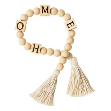 Imagem de Colar Decorativo de Mesa Enfeite Cordão Madeira Boho 72 cm Cor:Home - 