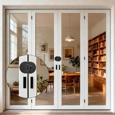 Imagem de Fechadura de porta dupla - proteção de armário (metal) à prova de crianças e animais de estimação - adequada para todas as espessuras de porta de madeira