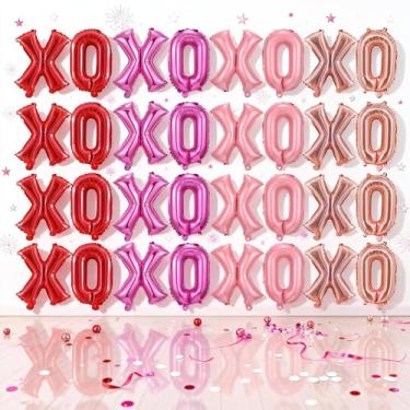 Imagem de 16 Pcs XO Valentines Balloons, 16 Inch Red Pink XOXO Letters Foil Mylar Balloons Banner Decorations for Him Her Valentine Day Romantic Wedding Bridal Shower Bachelorette Engagement Party Decoration