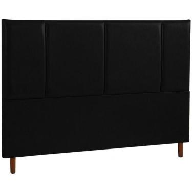 Imagem de Cabeceira Estofada Queen Panamá Couro Preto 160 Cm