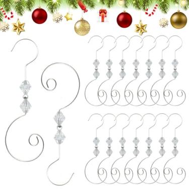 Imagem de RED-SHYN 20 peças de ganchos de enfeite em forma de S prateados de Natal com contas com fio de acrílico decoração de cristal para decoração de artesanato de árvore de Natal