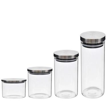 Imagem de Conjunto 4 Potes Vidro Borossilicato Tampa Inox Hermética - BELOVIDRO