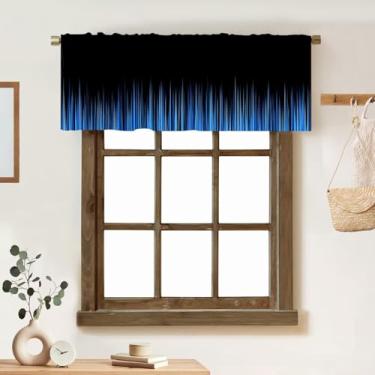 Imagem de ZhiRain Cortina de saia preta azul escura abstrata ombré listrada boho arte gradiente simples estética gótica com bolso para varão tratamentos de janela cortinas curtas para cozinha banheiro 137 x 45