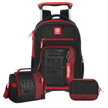 Imagem de Kit Mochila Enaldinho De Rodas Lancheira E Estojo Box Viagem Cor:Preto