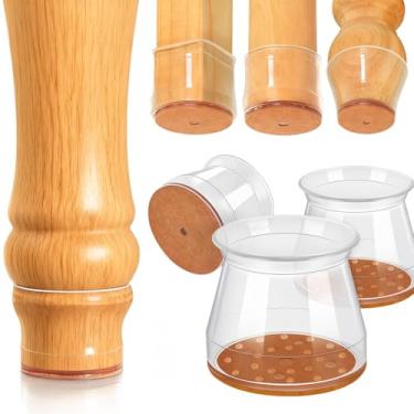 Imagem de 24 peças de protetores de chão de perna de cadeira, protetores de perna de cadeira de silicone, tampas de redução de arranhões e ruído para pernas redondas/amarelo claro