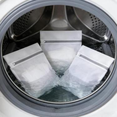 Imagem de Pacote com 3 sacos de malha para lavanderia com zíper, sacos de lavagem protetores, rede reutilizável para máquina de lavar roupa delicada, roupas íntimas, suéteres, sutiãs