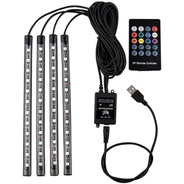 Imagem de Luz de Fita LED para Carro 4 peças Interior Multicolorida com Função Ativa por Som e Controle Remoto Sem Fio Kit Ilumina