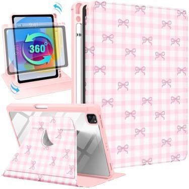 Imagem de Uppuppy Capa para iPad Air de 11 polegadas para iPad Pro de 11 polegadas - Capa inteligente com suporte giratório 360 com suporte para lápis para mulheres e meninas, xadrez de laço rosa para Air 4ª/5ª