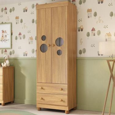 Imagem de Guarda-roupa Infantil 62cm 2 Portas Com Vidro E 2 Gavetas Bombom Multimóveis MP4461 Madeirado